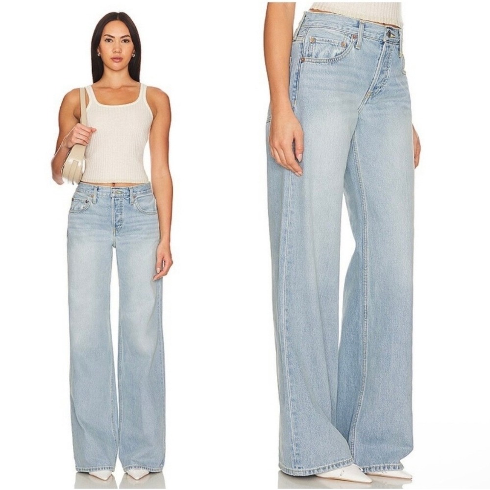 RE/DONE Mid Rise Wide Leg‎ Jeans Mojave Light Wash Blue 28